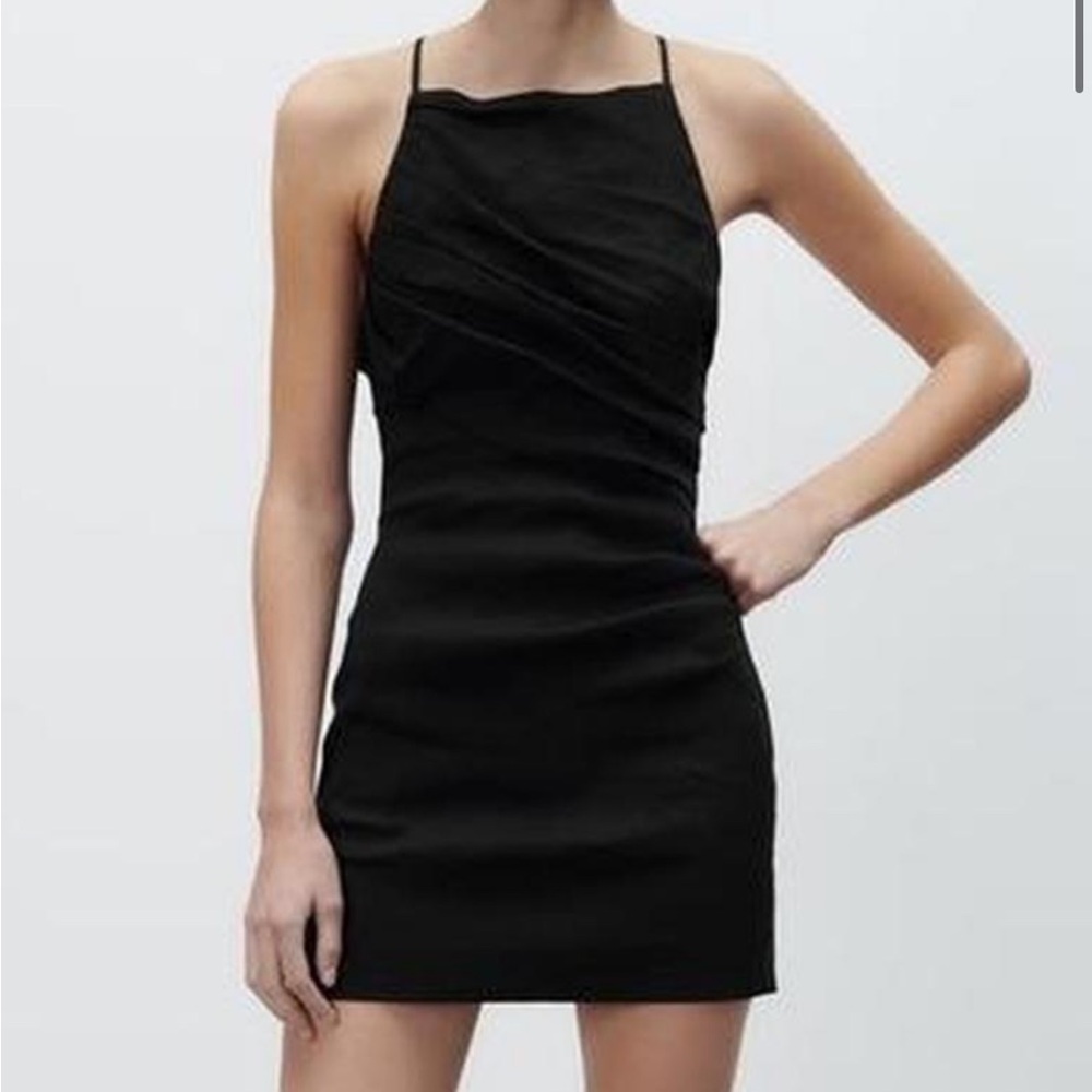 Zara Black Ruched open back Mini Dress